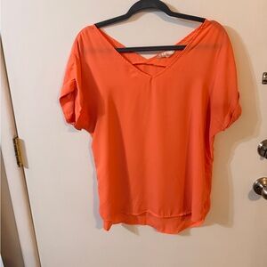 Pink Rose Vibrant Orange V-Neck Blouse